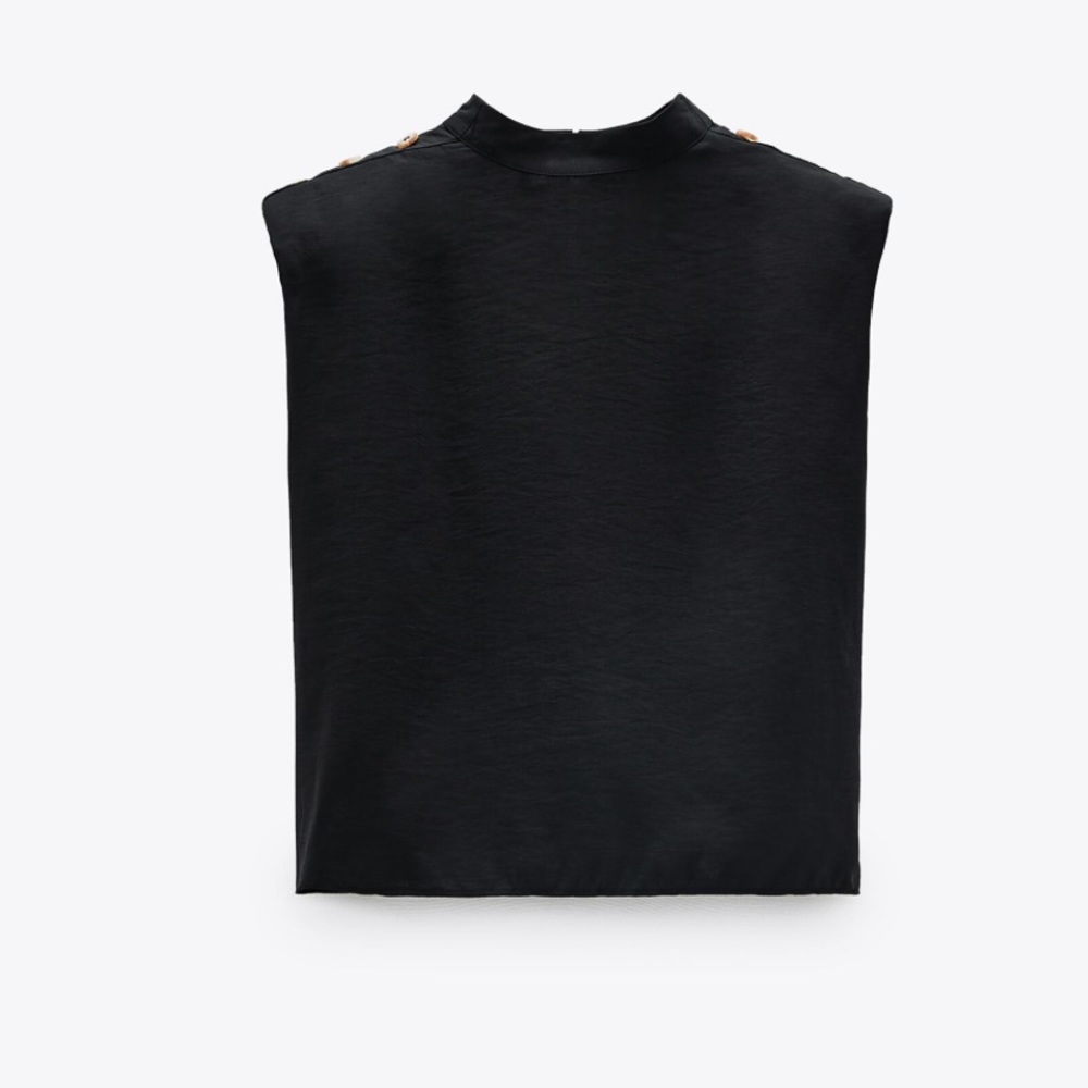 Zara Blouse with Shoulder Pads and Wood Buttons